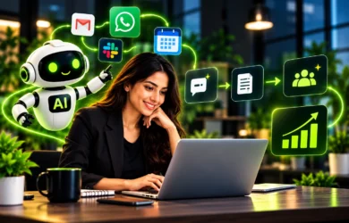 AI automation for businesses showing automated lead capture, replies, follow-ups, and workflow management.
