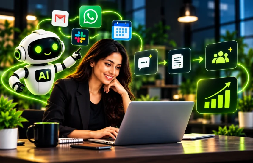 AI automation for businesses showing automated lead capture, replies, follow-ups, and workflow management.