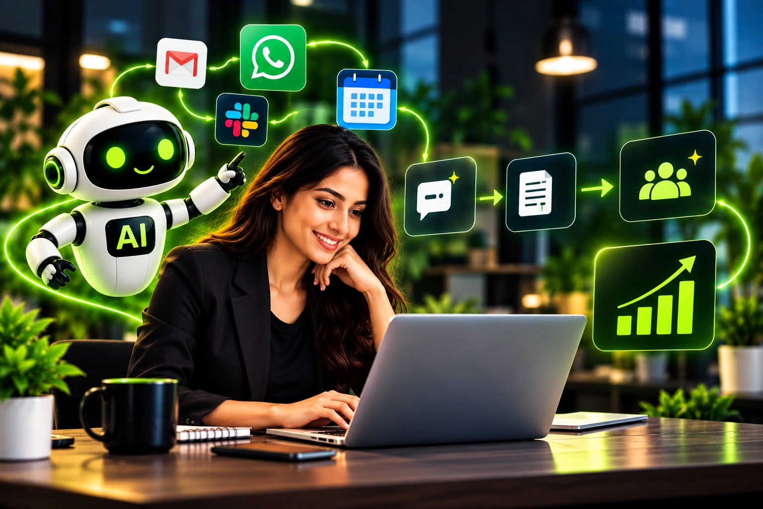 AI automation for businesses showing automated lead capture, replies, follow-ups, and workflow management.