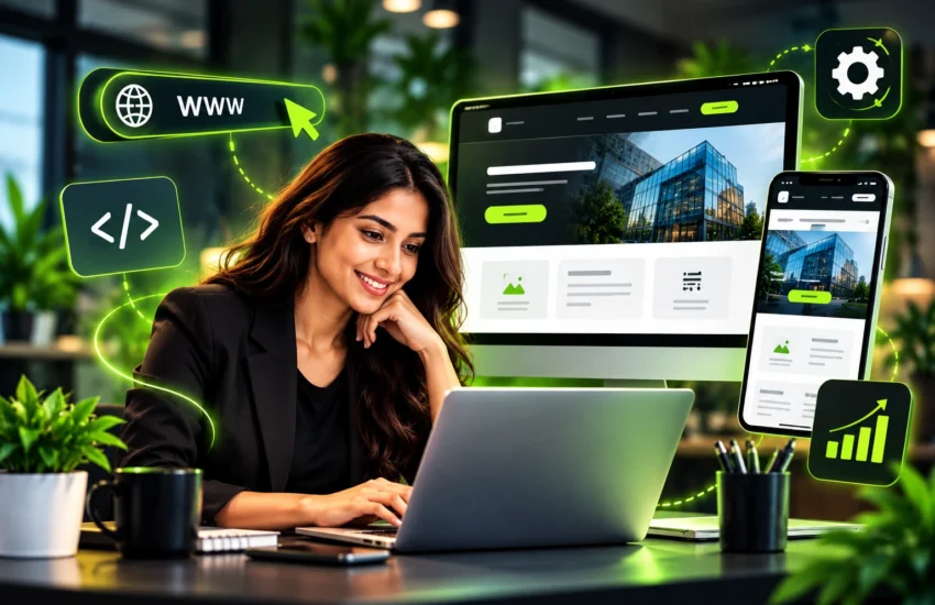 Professional website design and management displayed on desktop and mobile screens.