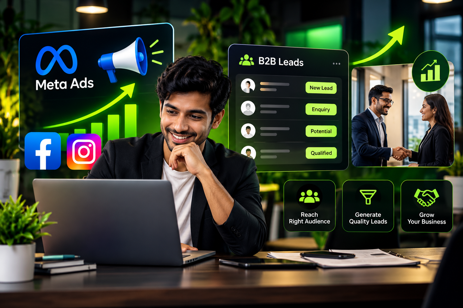 B2B lead generation through Meta Ads using Facebook and Instagram advertising.