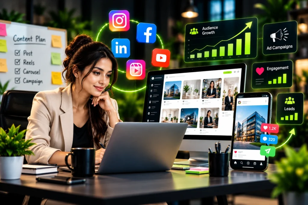 Social media marketing for businesses using content planning and digital engagement.