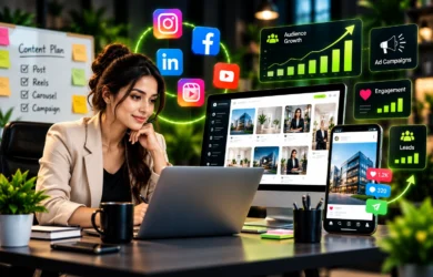 Social media marketing for businesses using content planning and digital engagement.